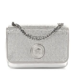 Versace La Medusa Palazzo crystals studded metallic leather crossbody bag NEW